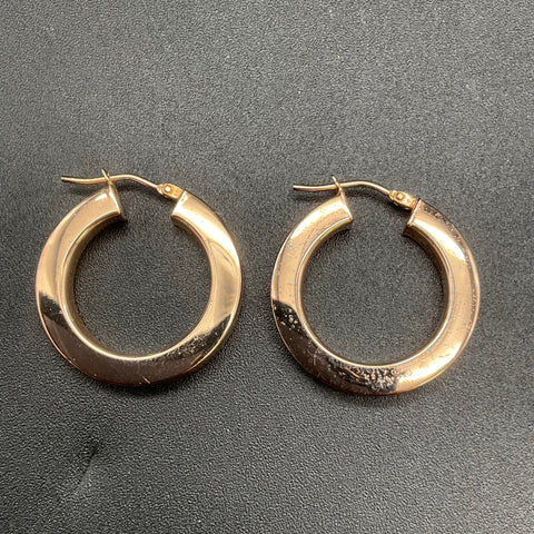 Milor Italy Bronze Hoop Earrings Polished Flat Edge Round Design 1"