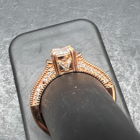 Vermeil 925 Sterling Silver Rose Gold Tone Rhinestone Ring Size 11