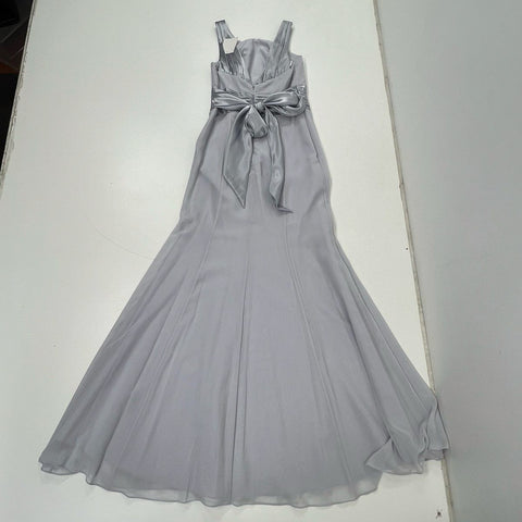 David's Bridal Women's F12732 Bridesmaid Dress Silver Chiffon Long Gown Size 4