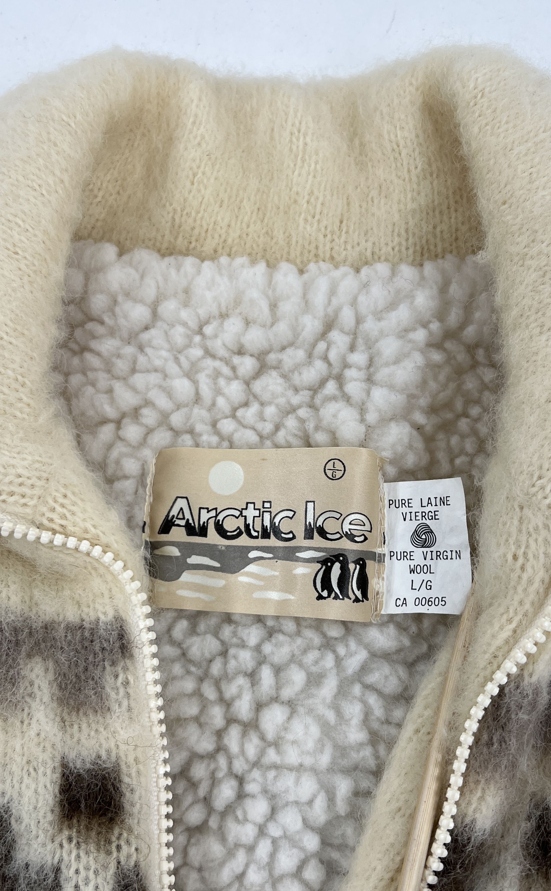 Vintage 80s Arctic Ice Icelandic Wool Sherpa Lined Full Zip Jacket Sz L