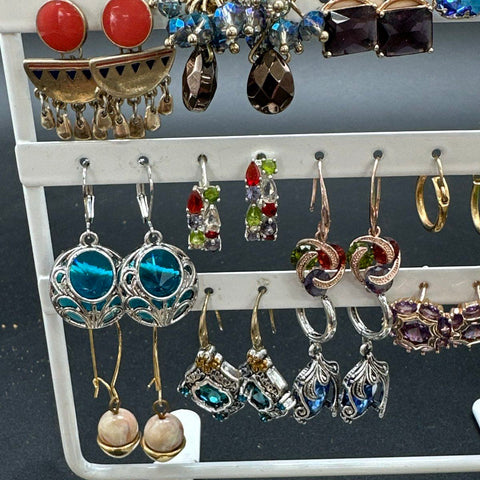 Fashion Costume Jewelry Earring Lot of 24 Pairs Statement Hoops Dangles Crystal