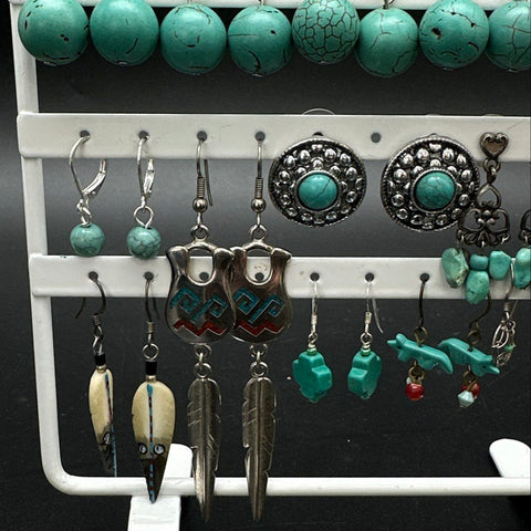 Southwestern Style Costume Jewelry Lot Turquoise Red Coral Tone 20+ Pieces