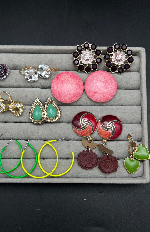 Mixed Costume Jewelry Earring Lot 40+ Pairs Boho Geometric Enamel Neon Hoops