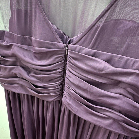 David's Bridal Women's Plum Long Illusion Mesh Ruched Evening Gown NWT Size 26