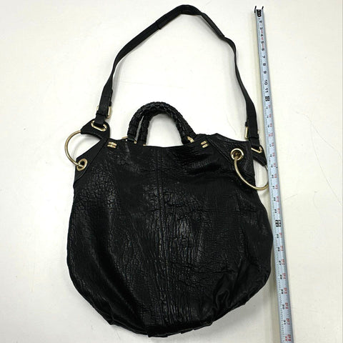 orYany Black Pebbled Leather Large Hobo Satchel Bag Gold Hardware