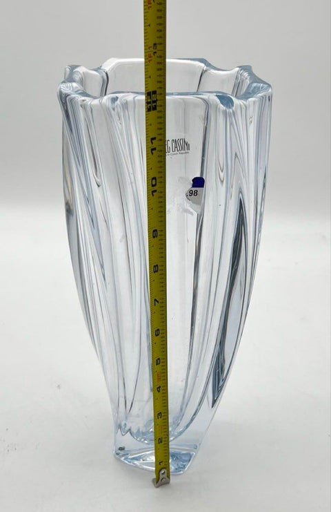 Oleg Cassini Swirl Vase Light Blue Crystal 12 Inch Heavy Czech Art Glass