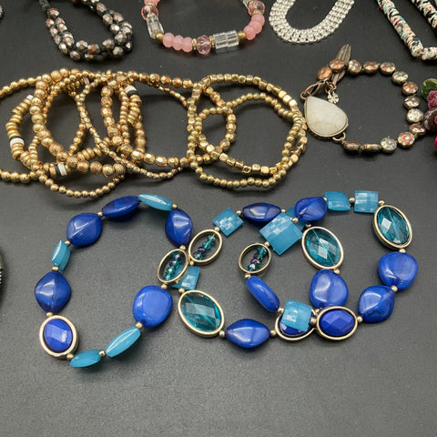Vintage & Modern Jewelry Lot 30+ Mixed Bracelets Bangles Beaded Boho Cuff