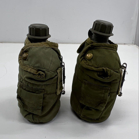 Lot of 2 Vintage USGI Military Canteens w/ OD Green Insulated Covers ALICE