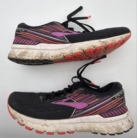 Brooks Adrenaline GTS 19 Black Purple Orange Running Shoes Women's Size 10
