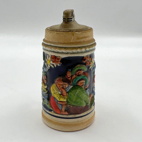Vintage Ceramic Beer Stein Table Lighter Relief Scene German Style 6 Inch