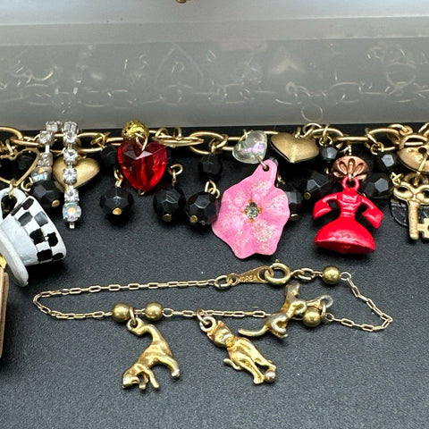 Mixed Gold Tone Costume Jewelry Lot Bangles Cuffs Charm Bracelets 20 Pieces