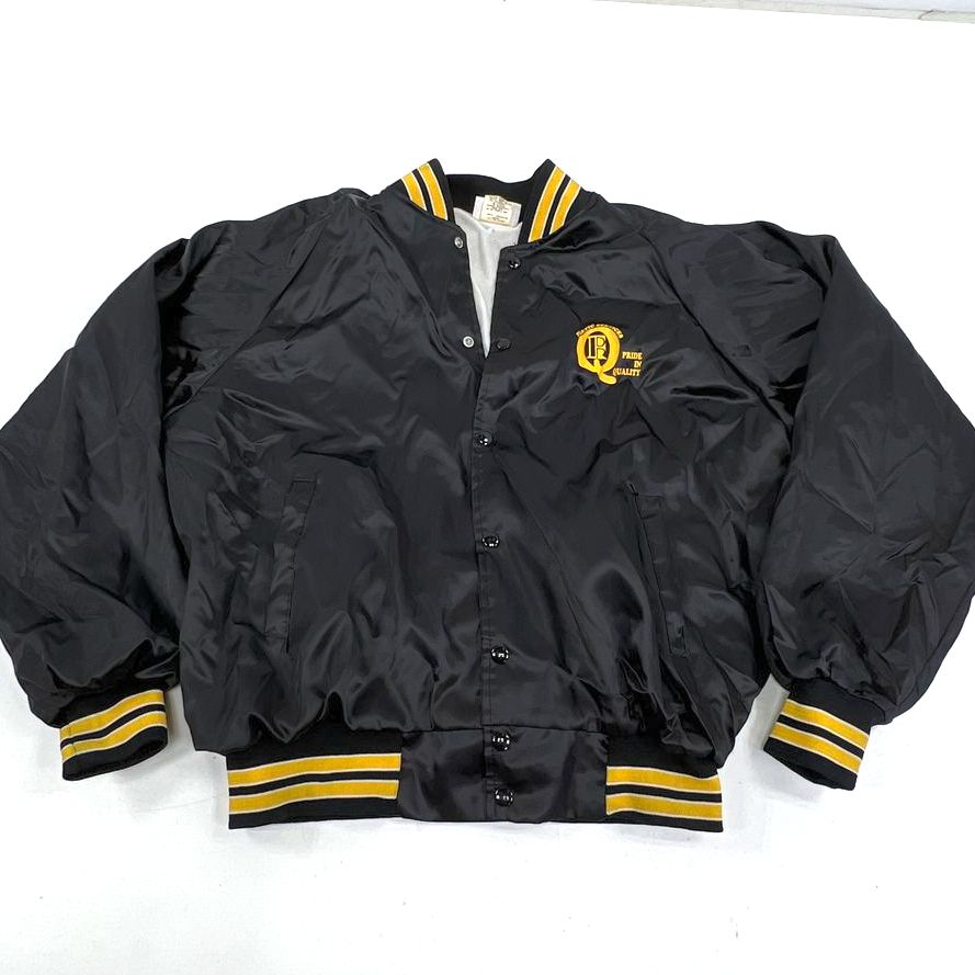 Vintage Hartwell Sports PPC Logo Bomber Jacket Mens XL Black Nylon Snap Front