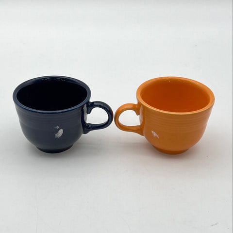 Homer Laughlin Fiesta Teacup Set 2 Piece Cobalt Blue & Orange Glazed Earthenware