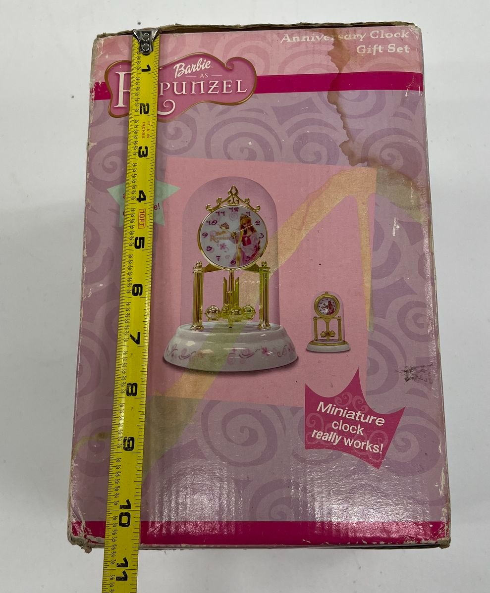 VTG Barbie Walmart Rapunzel Anniversary Cloche Spinning Clock Gift Set UNTESTED