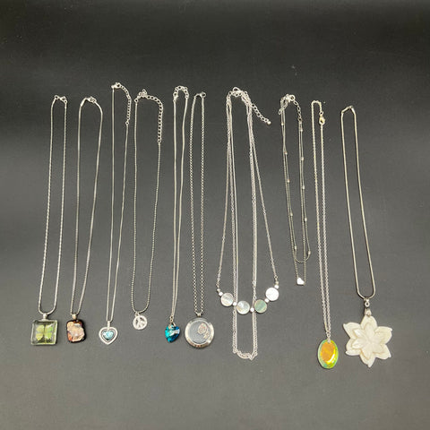 Silver Tone Fashion Necklace Jewelry Lot 10 Mother of Pearl Heart Clover