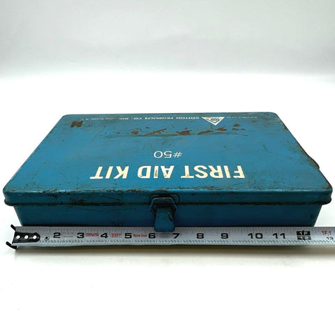 Vintage Acme First Aid Kit #50 Blue Metal Box Medical Supplies Display Piece