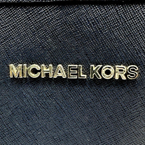 Michael Kors Navy Blue Saffiano Leather Jet Set Travel Tote Bag Silver Hardware