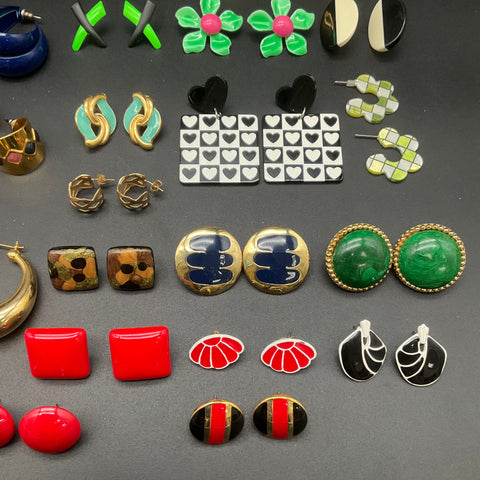 Vintage 80s 90s Retro Costume Jewelry Earrings Lot of 27 Pairs Boho Geometric