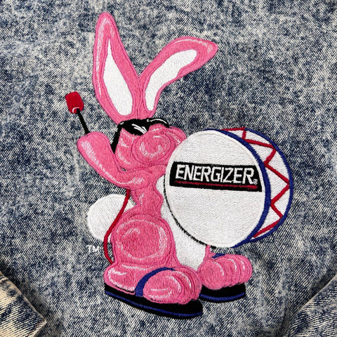 Vintage 90s Energizer Bunny Acid Wash Denim Jacket Back Graphic USA Sz S