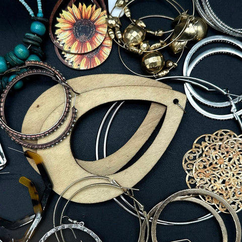Vintage & Modern Costume Jewelry Lot 45+ Pairs Hoops Dangles African Motifs