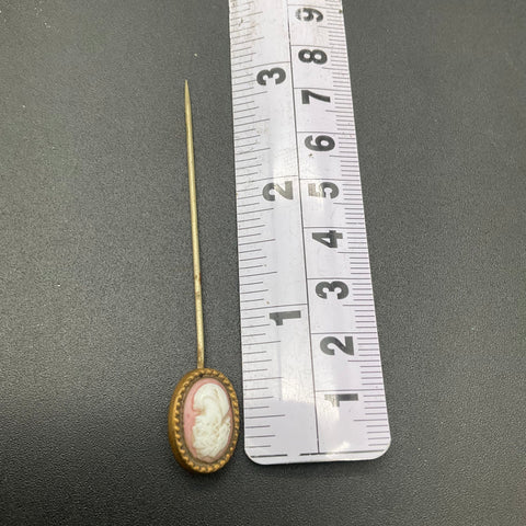 Antique Pink Cameo Stick Pin Victorian Style Gold Tone Jewelry 2.5"