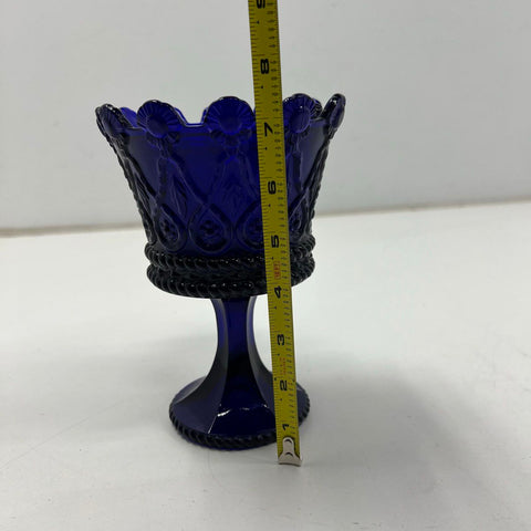 Vintage EAPG Crown Pattern Compote Cobalt Blue Pedestal Candy Dish 7.5"