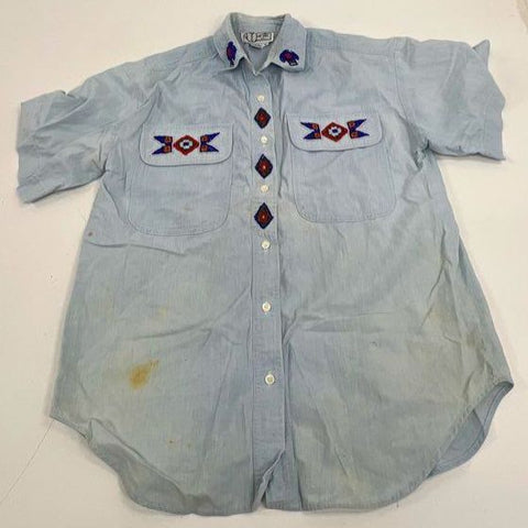 Vintage 90s The Shirt Inc Beaded Southwestern Aztec Chambray Shirt Sz M