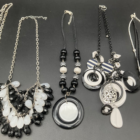 Black White Monochrome Costume Jewelry Lot of 10 Necklaces Beaded Statement