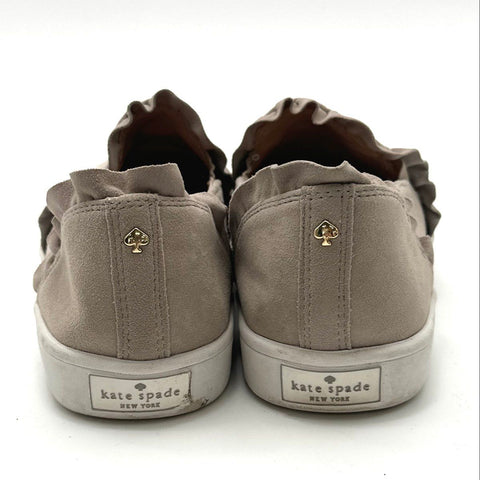 Kate Spade New York Ruffle Suede Taupe Grey Slip On Sneakers Women's Size 8M