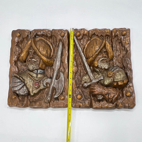 Unsigned Vintage Mid-Century Spanish Conquistador Relief Wall Plaques 16x12