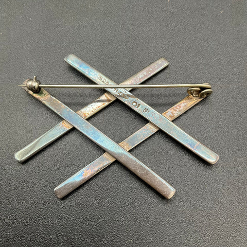 925 Mexican Sterling Silver Brooch Hashtag Pound Symbol Modernist Design 11.1g