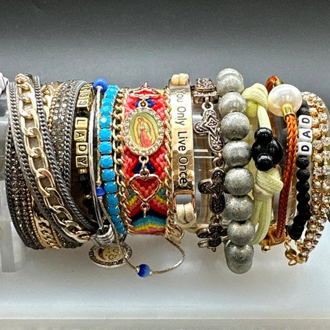 Boho Eclectic Fashion Jewelry Lot 40+ Bracelets Beaded Bangle Cuff Skull