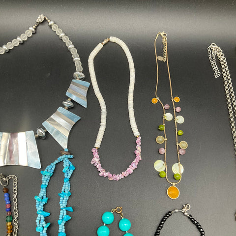Vintage to Modern Costume Jewelry Lot 1 lb Beaded Shell Statement Necklaces 12pc
