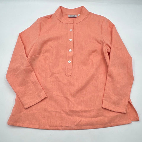 Mary G. Palm Beach Women's Peach Textured Henley Tunic Top Flower Buttons Sz M