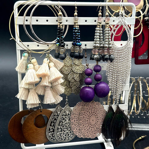 Vintage to Modern Fashion Earrings Lot Statement Hoops Tassels Acrylic Wood