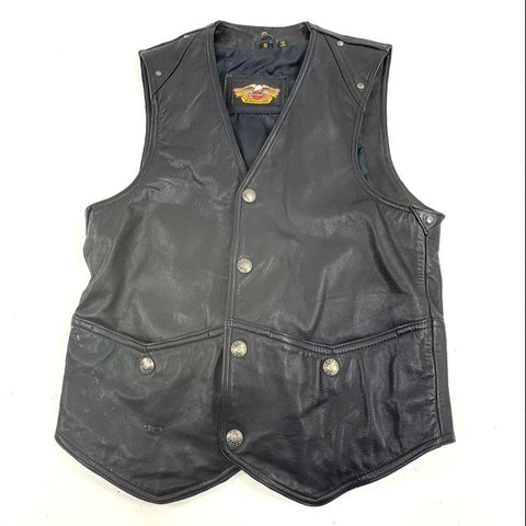 Vintage 90s Harley-Davidson Leather Biker Buckle Back Vest Sz S