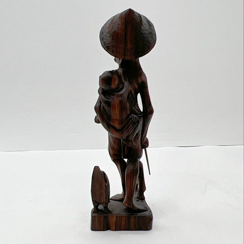 Hand Carved Wood Figure Man with Baby and Dogs Sculpture 13" Folk Art Vintage
