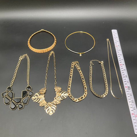 Gold Tone Fashion Necklace Lot of 7 Statement Chains Chokers Monstera Geometric