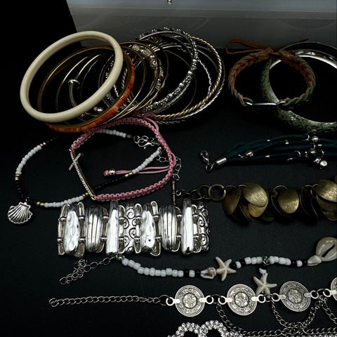 Costume Jewelry Bracelet Lot 2.5 Lbs Vintage to Modern Bangles Cuffs Beaded