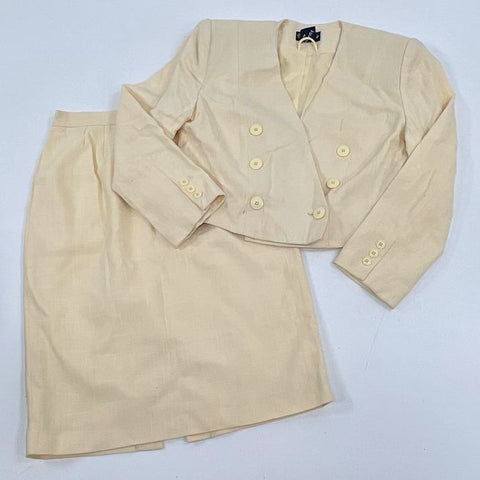 Sweet Suit Cream Vintage 90s Double Breasted Skirt Suit Set Women's 10 Petite