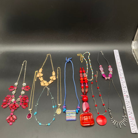 Vintage & Modern Fashion Costume Jewelry Lot 10 Necklaces Bib Pendant Red Blue