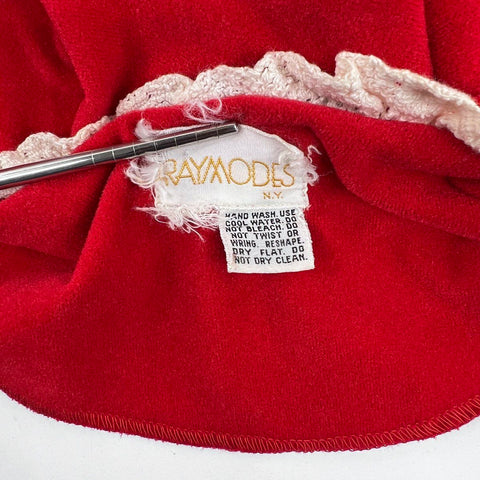 Vintage 70s Raymodes Red Velour Lace Trim Button Front Nightgown Robe Sz NS