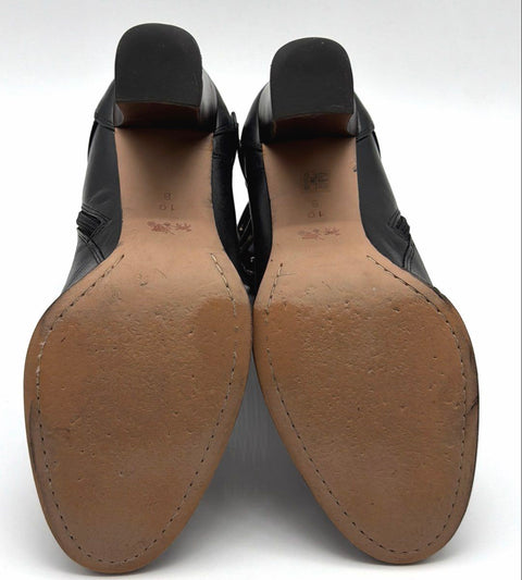 Coach Alessandra Black Leather Wrap Strap Ankle Boots Block Heel Size 10