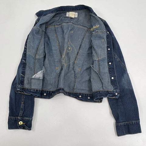 Vintage Y2K Baby Phat Women's Blue Jean Jacket Embroidered Cat Logo Sz M