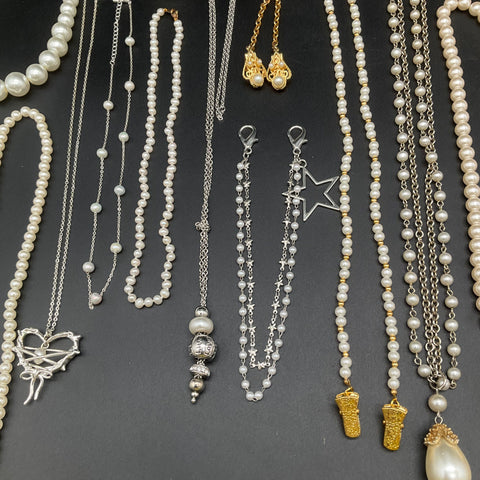 Vintage Faux Pearl Costume Jewelry Lot of 25 Necklaces Bracelets Earrings Ring