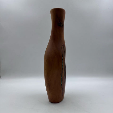 Studio Craft Red Cedar Wood Vase Turquoise Inlay Signed DG 18 Inch Vintage