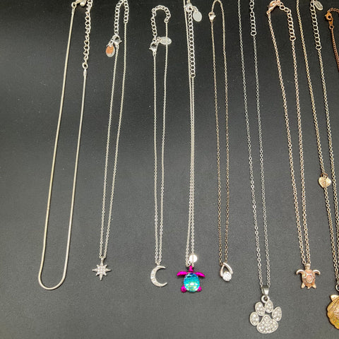 Fashion Costume Jewelry Necklace Lot of 16 Rhinestone Turtle Moon Star Shell