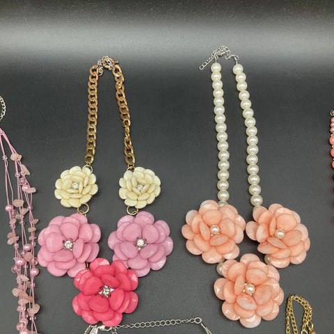 Costume Jewelry Lot 10 Necklaces Vintage to Modern Statement Beaded Floral