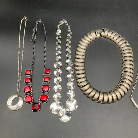 Vintage to Modern Costume Jewelry Lot of 10 Necklaces Rhinestone Silver Gold