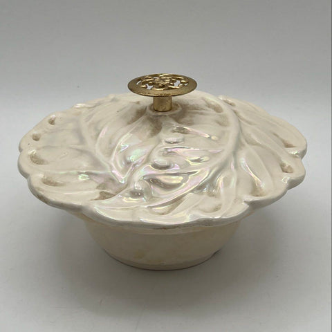 Cal Style USA Vintage Pearlescent Leaf Lidded Jar & 4 Leaf Dishes 5 Piece Set